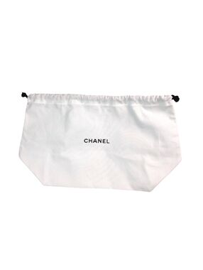 CHANEL White Pouch Dust Bag with Black Logo Drawstring Authentic